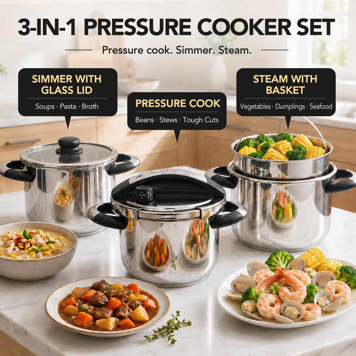 3.2QT Stainless Steel Stovetop Pressure Cooker H80435