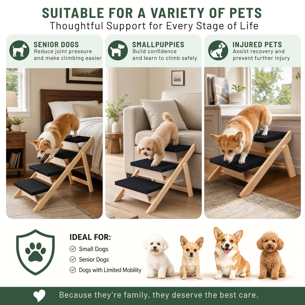 Wooden 2-in-1 Foldable Pet Stairs & Ramp H817