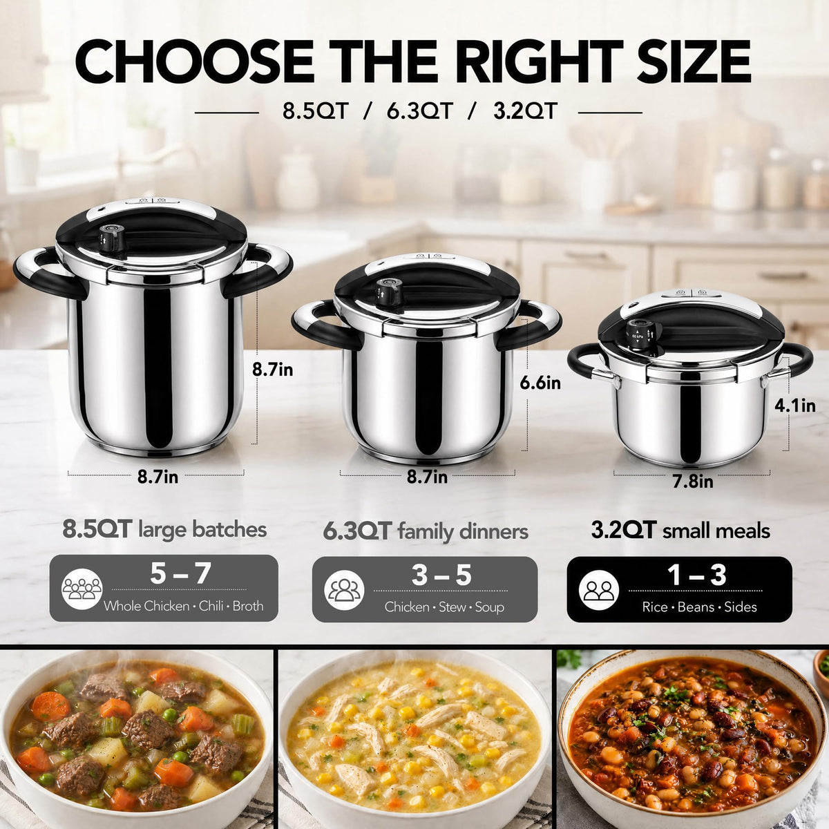 3.2QT Stainless Steel Stovetop Pressure Cooker H80435