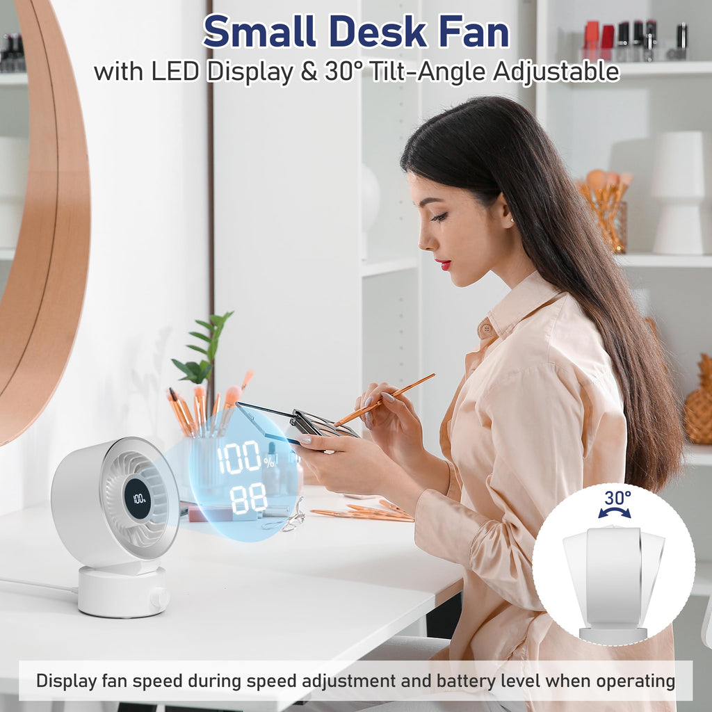 White Rechargeable Desk Fan with 1200mAh Battery B54242