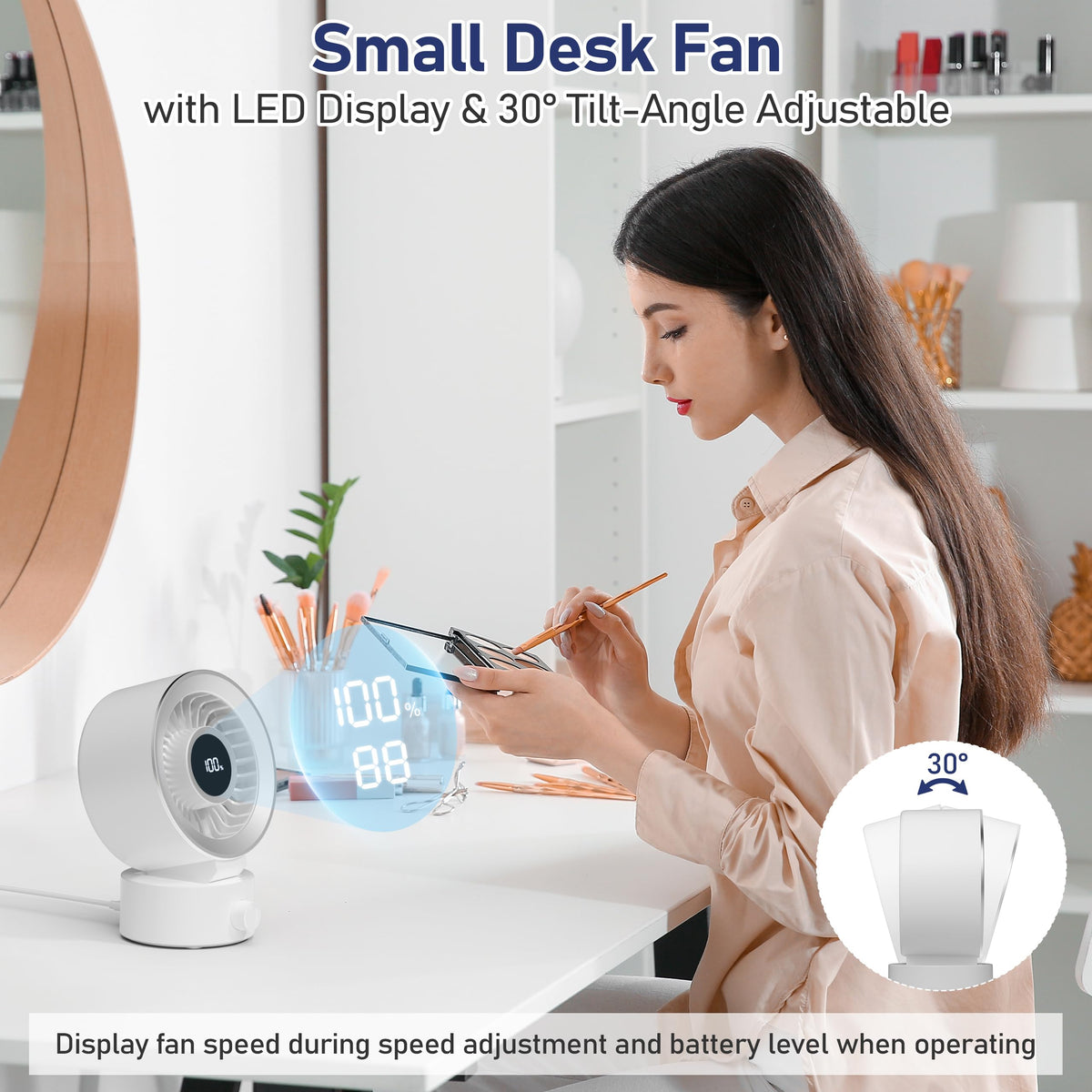White Rechargeable Desk Fan with 1200mAh Battery B54242