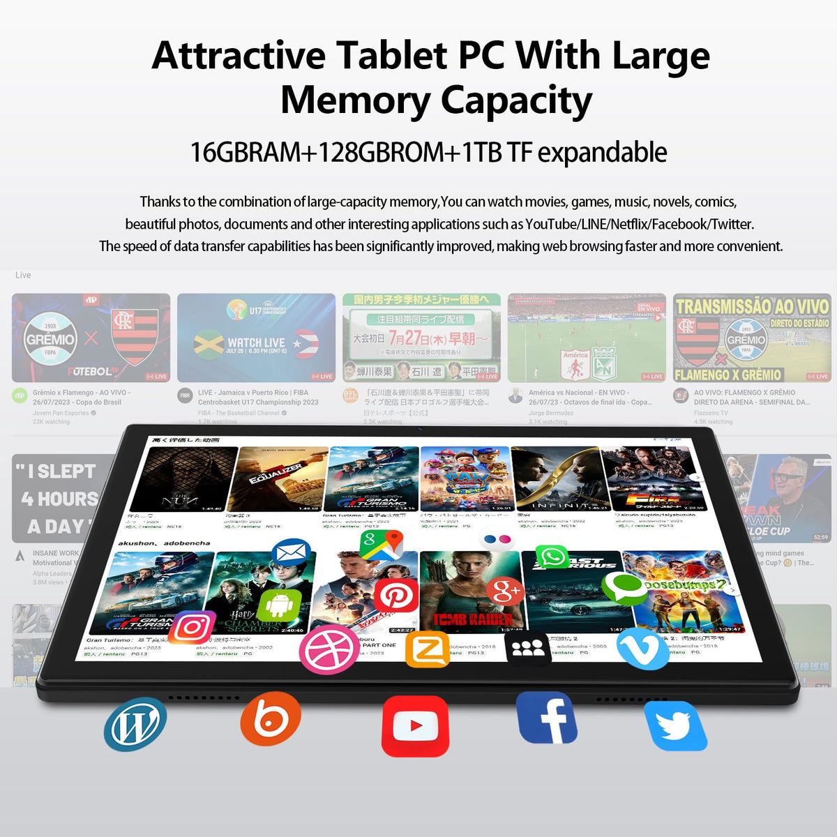 10 inch Android Tablet with Keyboard, 128GB ROM 16GB RAM, Black L19925