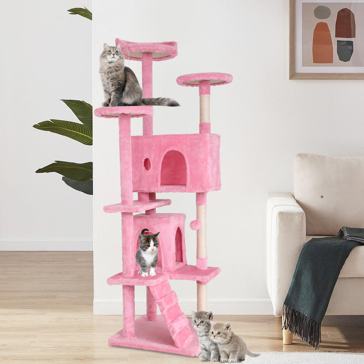70-inch Pink Multi-Level Cat Tower & Cat Condo with Scratching Post Y309