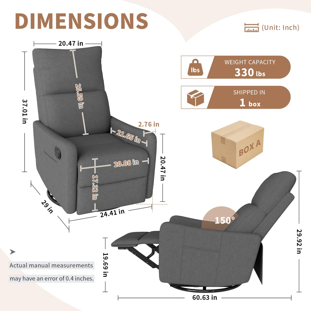 Dark Gray Swivel Rocker Recliner Chair P359036