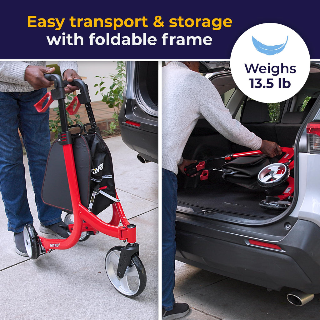Red 3 Wheel Rollator Walker G3239