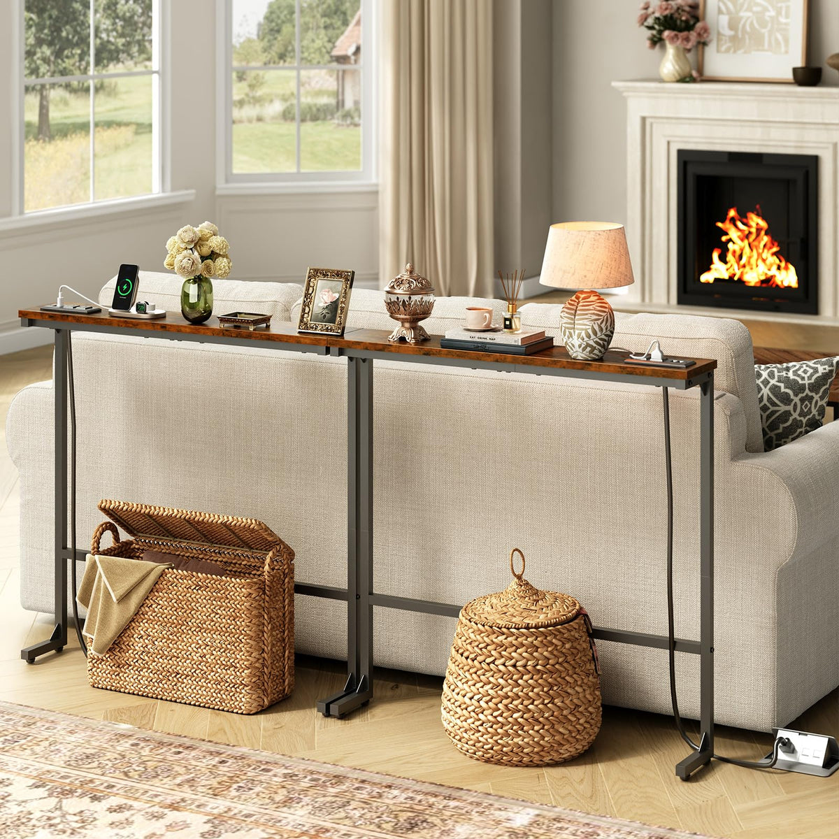63 Inch Narrow Console Table with 2 Power Outlets P46673