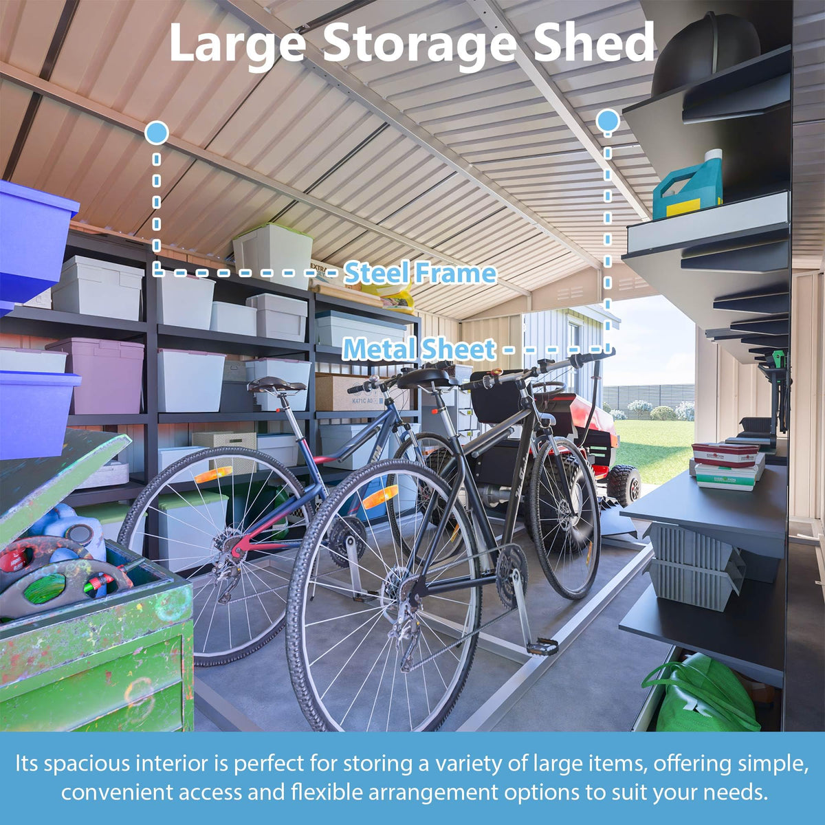 10x14 FT Light Gray Metal Storage Shed I90104