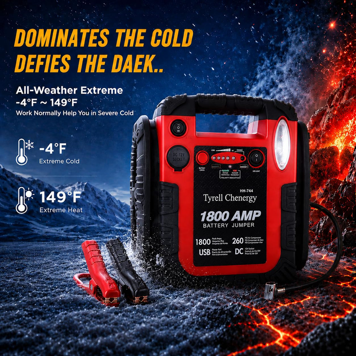 1800A 20000mAh 12V Jump Starter & Portable Air Compressor T5489