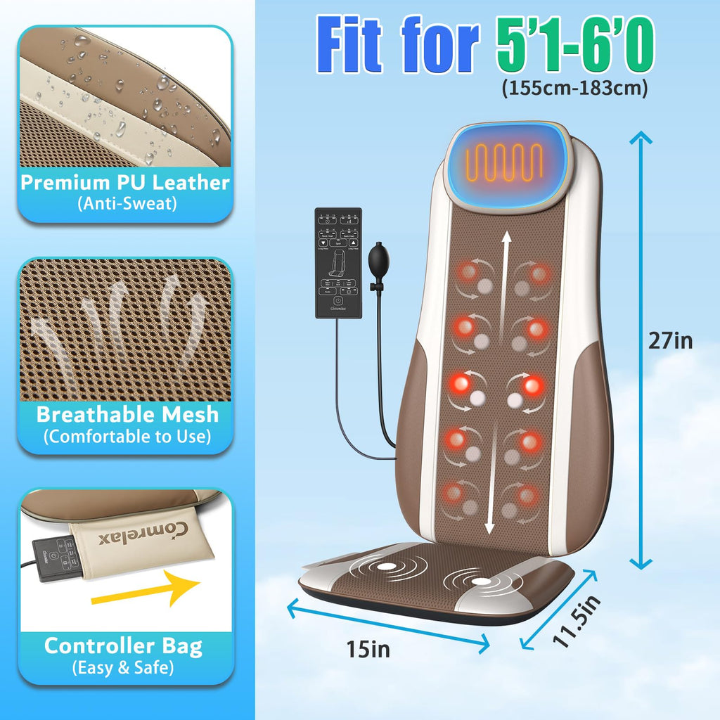 Shiatsu Back Massager with Heat, 2 Vibration Motors, PU Leather L68533