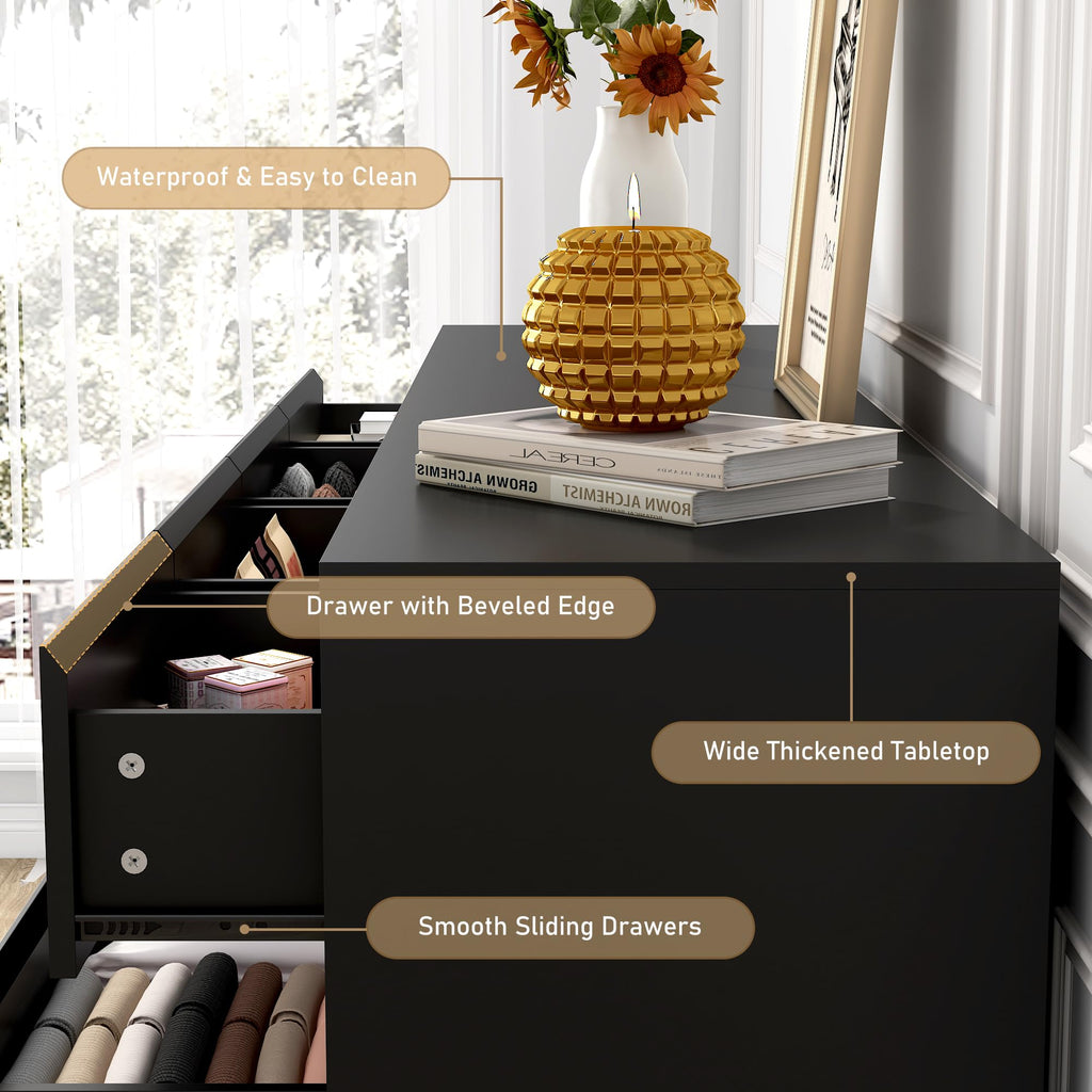 Black 10 Drawer Wood Dresser K81782