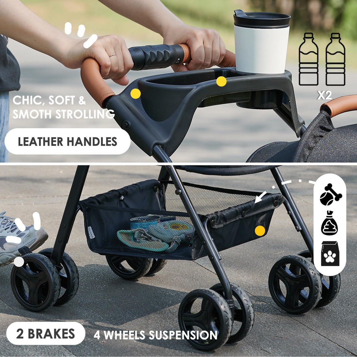 3 in 1 Folding Dog Stroller with Removable Carrier I5483