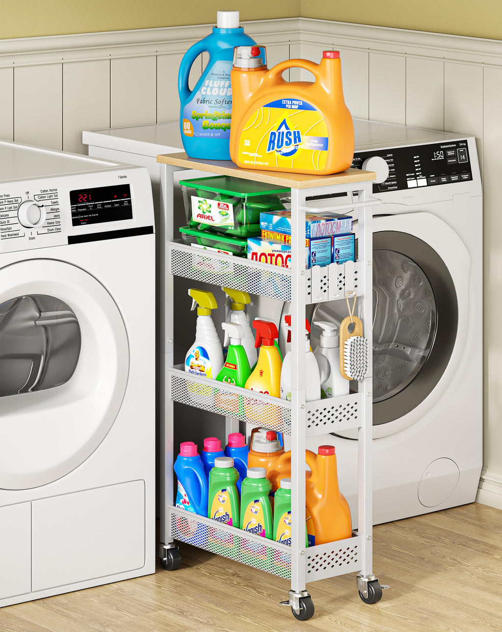 Laundry Room Organization Cart with Casters U3784