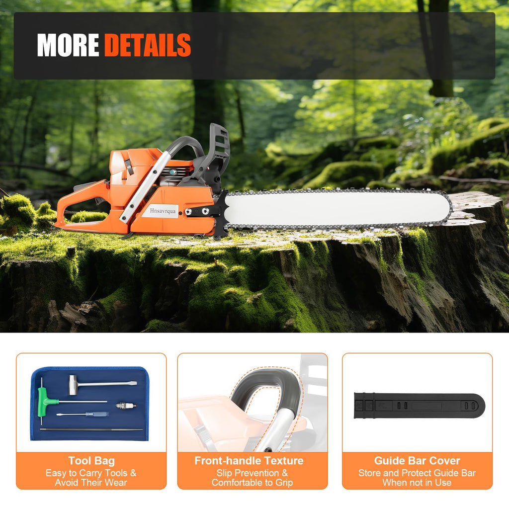 Gas Powered Chainsaw, 72cc 2-Cycle Engine, 24'' Handheld H12677