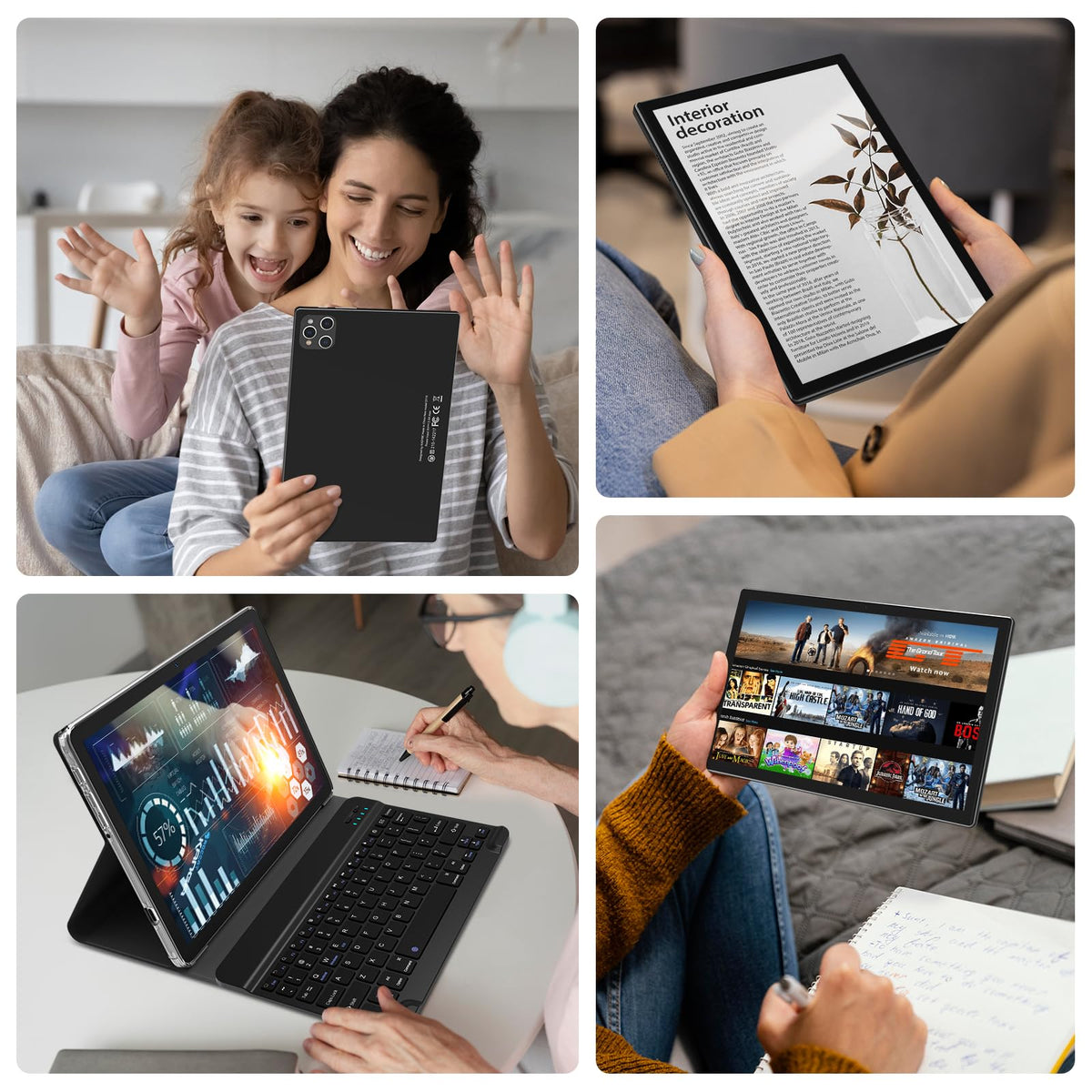 10 inch Android Tablet with Keyboard, 128GB ROM 16GB RAM, Black L19925