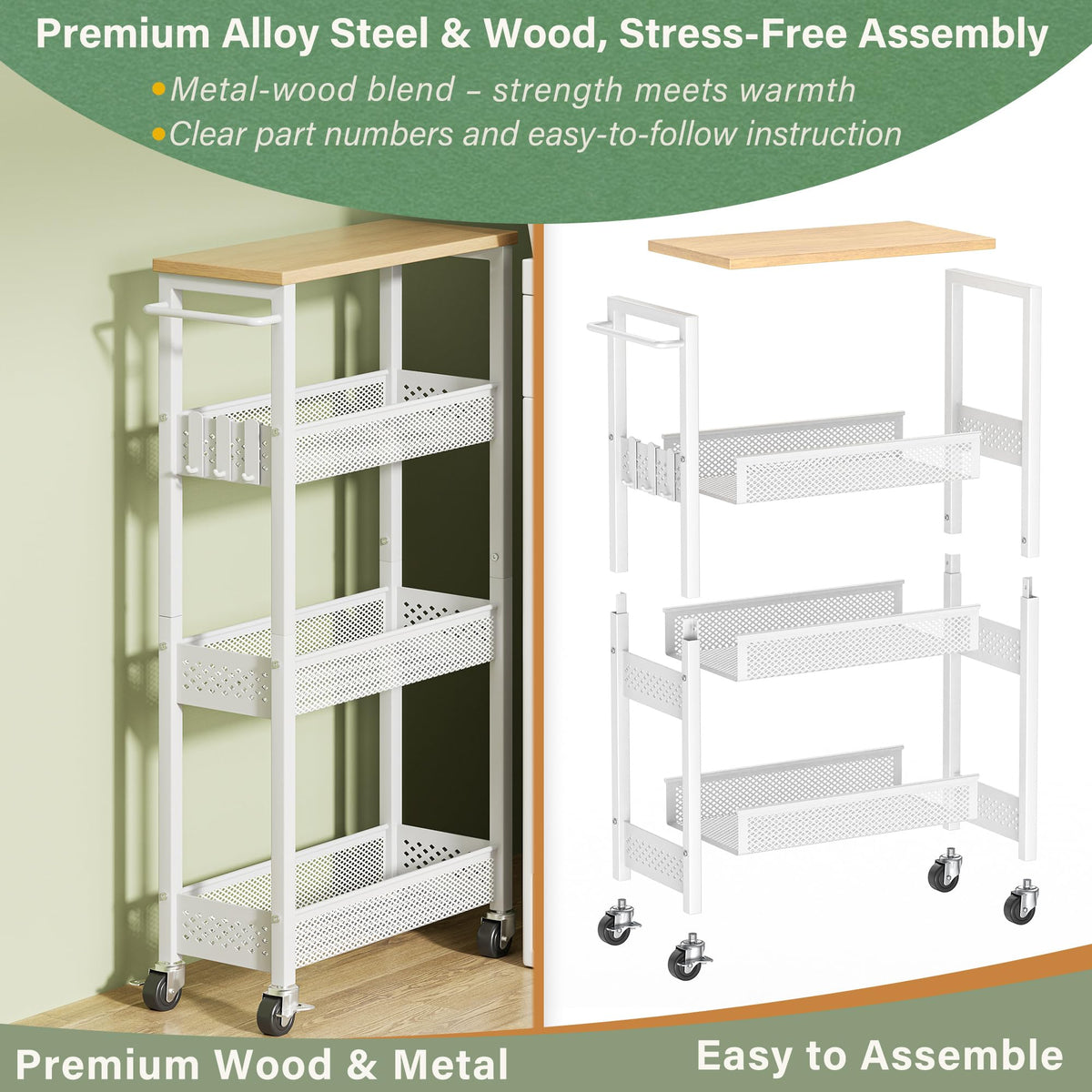Laundry Room Organization Cart with Casters U3784