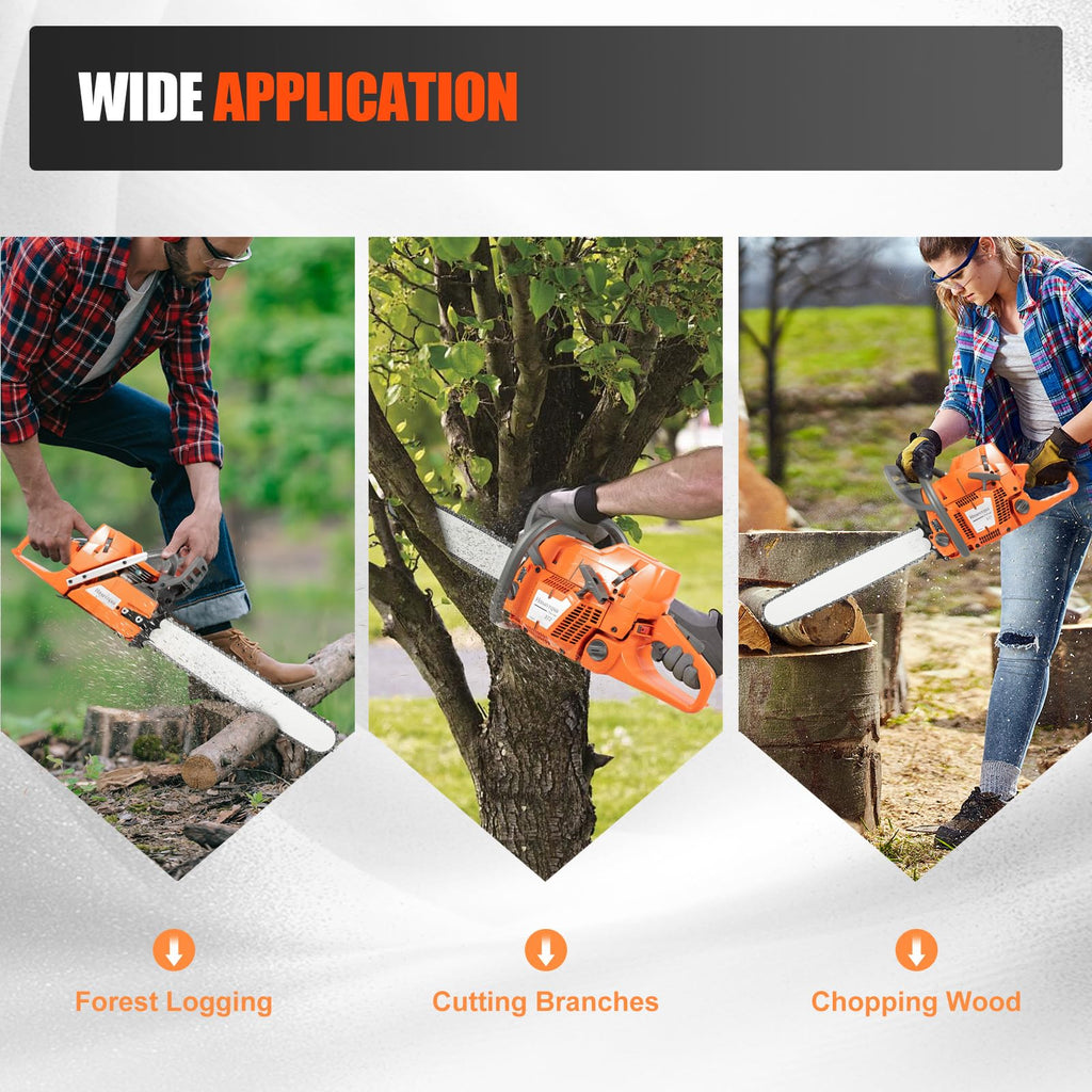 Gas Powered Chainsaw, 72cc 2-Cycle Engine, 24'' Handheld H12677