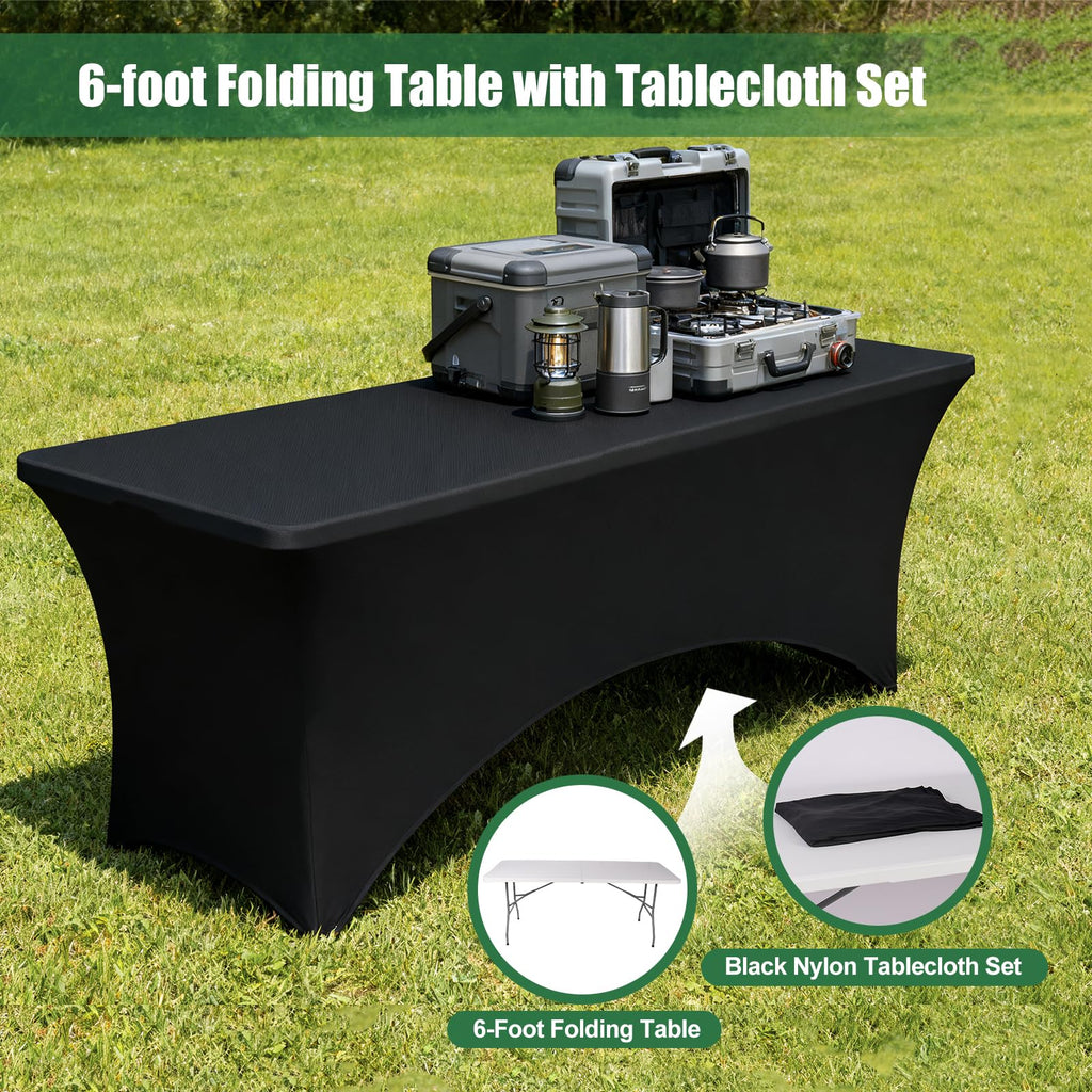 6FT Portable Folding Table with Black Tablecloth Y566448