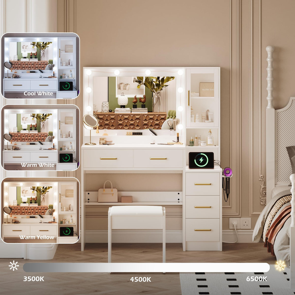 White Vanity Table with Drawer and Mirror Q119468