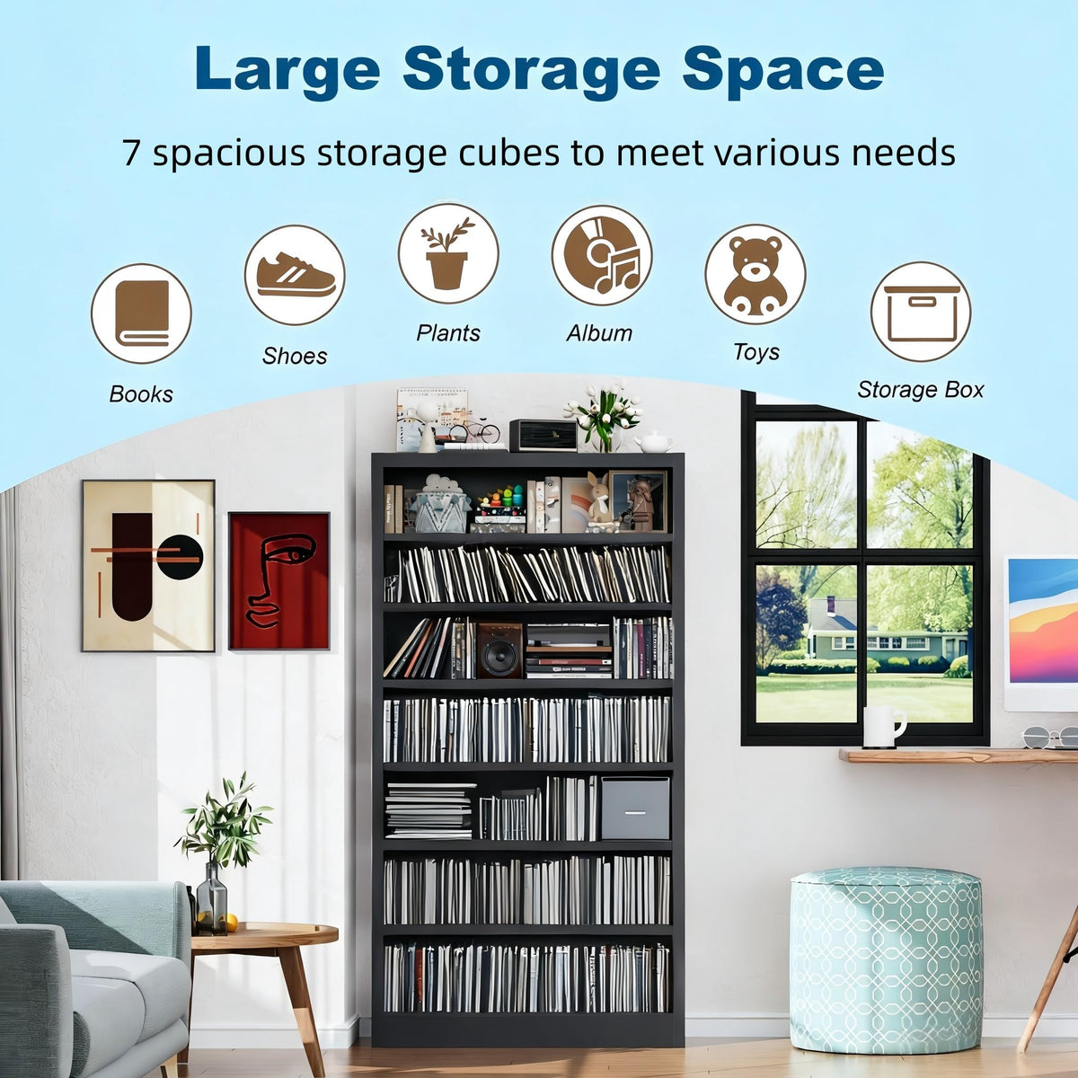 Black 7 Tier Metal Media Storage Cabinet Q427