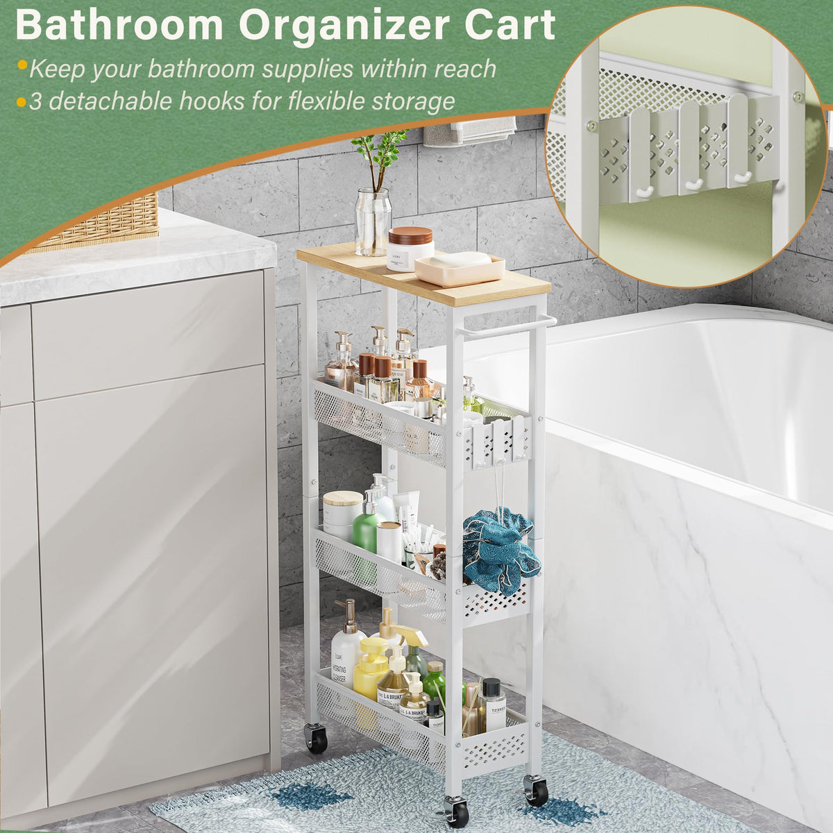 Laundry Room Organization Cart with Casters U3784
