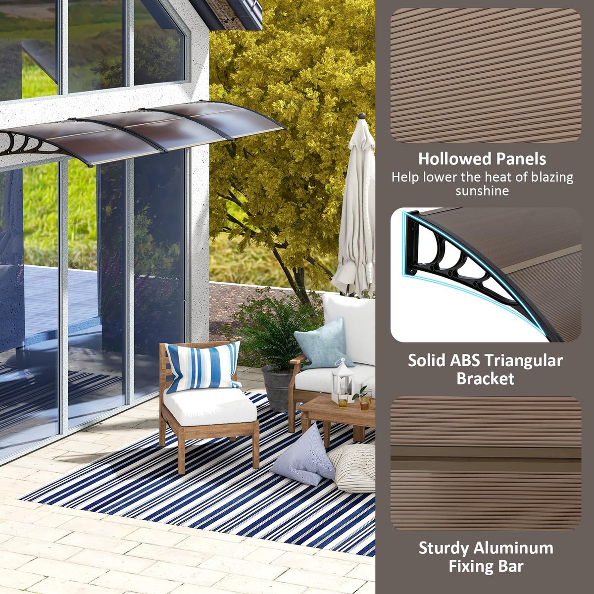 46”x38” UPF 50+ Polycarbonate Window Door Awning W200225