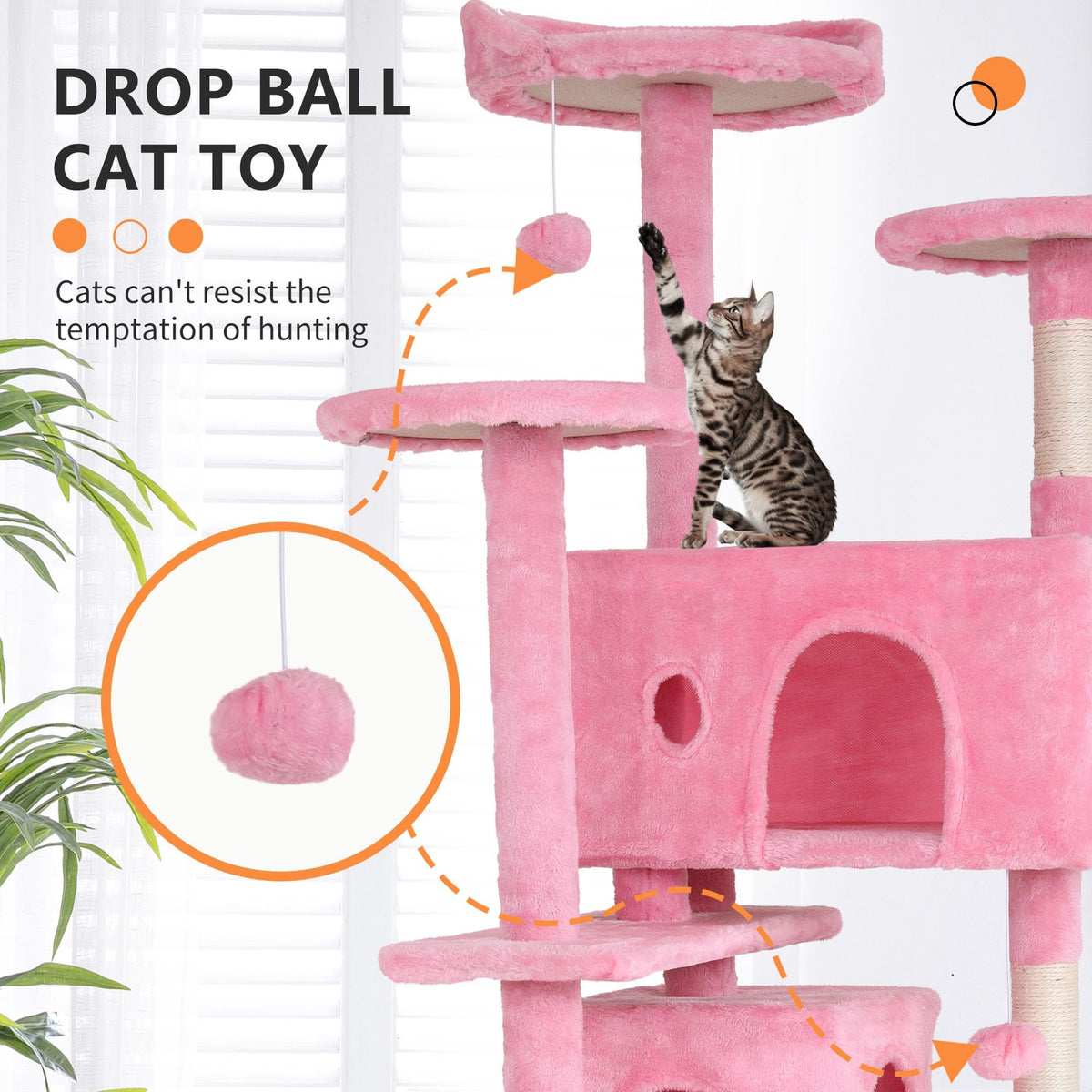 70-inch Pink Multi-Level Cat Tower & Cat Condo with Scratching Post Y309