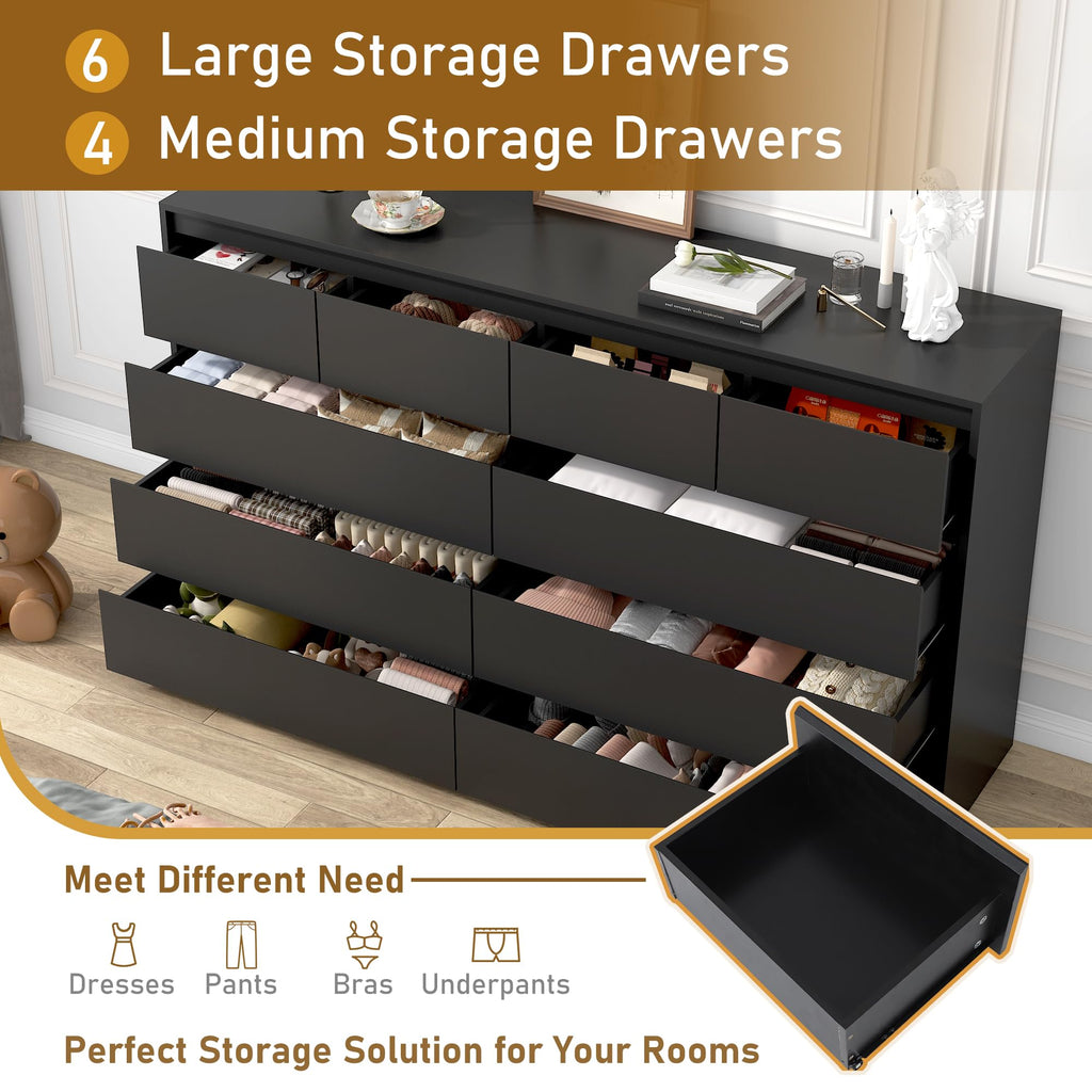 Black 10 Drawer Wood Dresser K81782