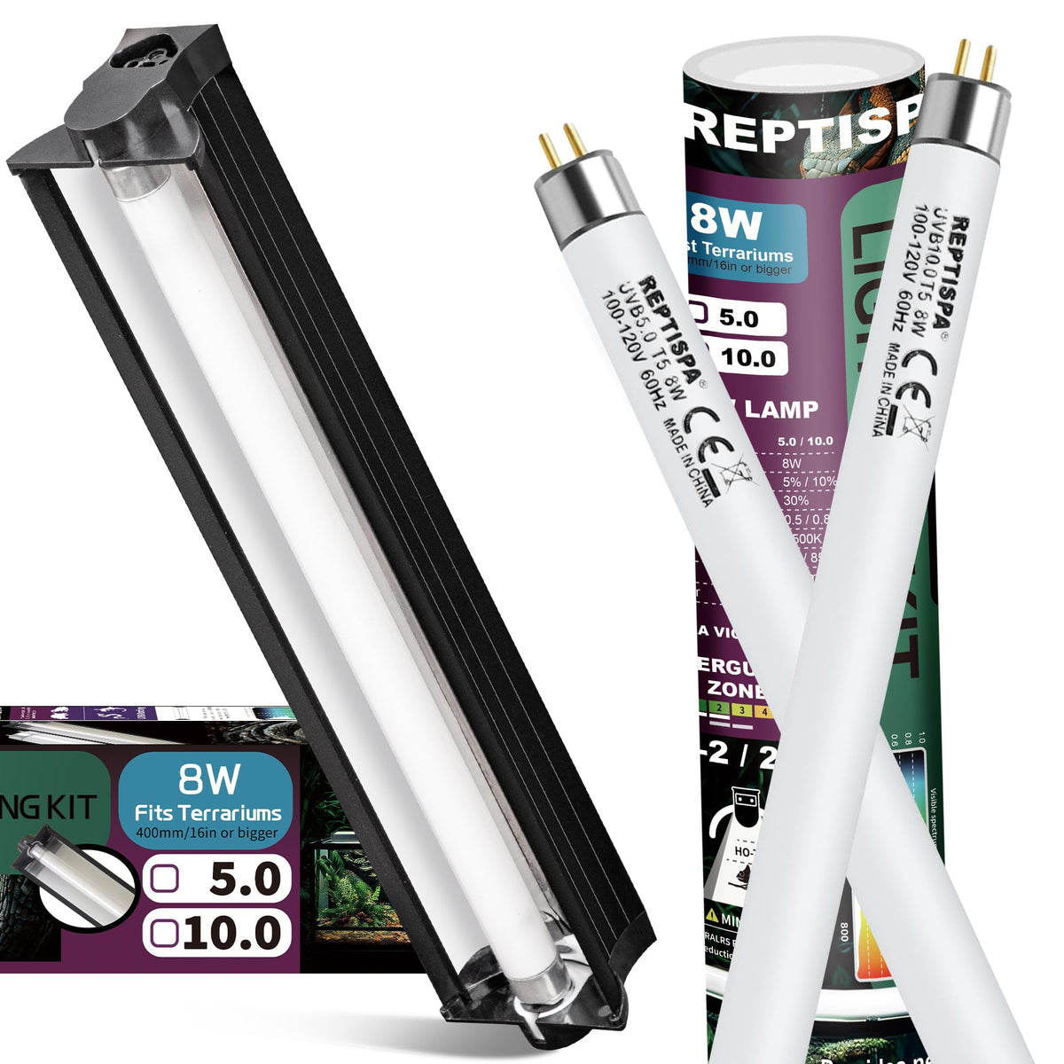 8W T5 HO UVB Fluorescent Light Fixture Combo Kit Q350