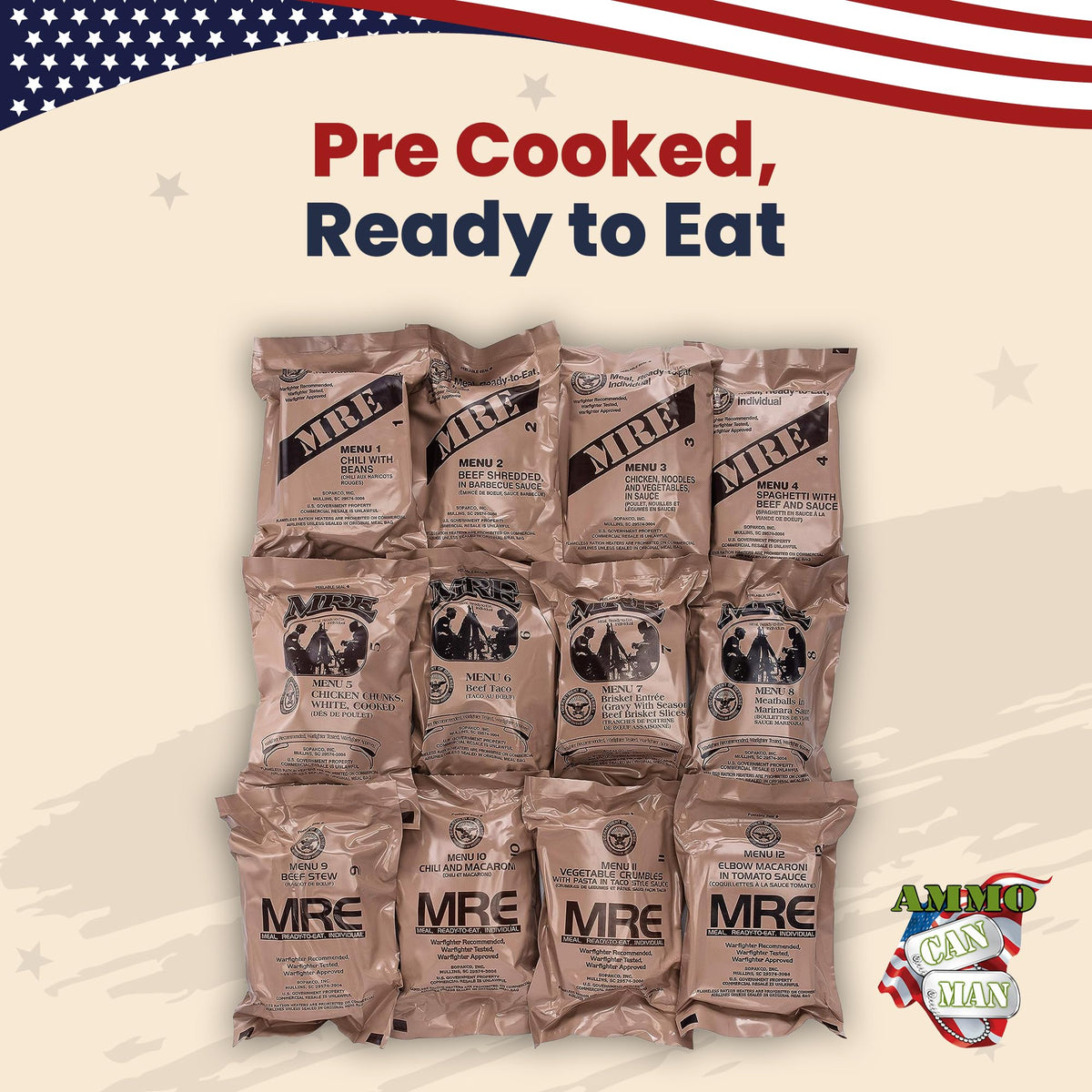 US Military MRE Case Menus 1-12 S650