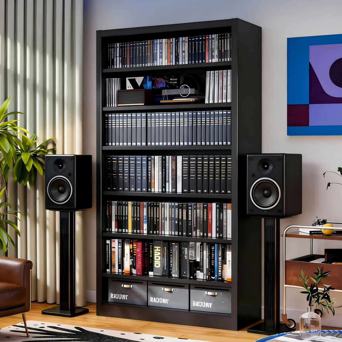 Black 7 Tier Metal Media Storage Cabinet Q427