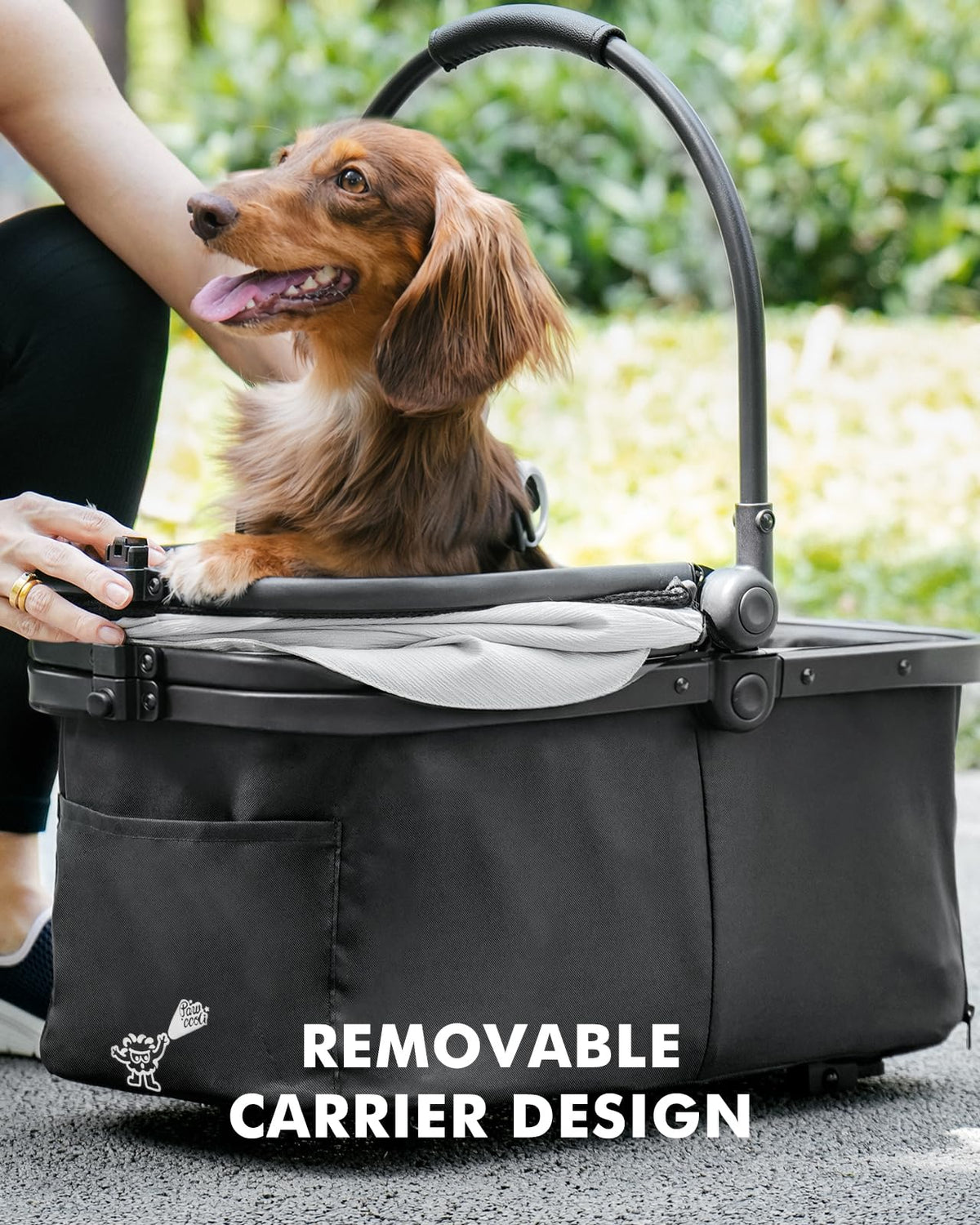 Black Foldable Pet Stroller with Detachable Carrier J285459