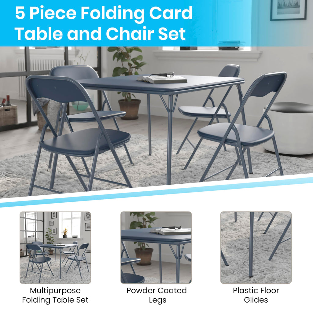Navy Square Folding Card Table and Chairs Set E5673