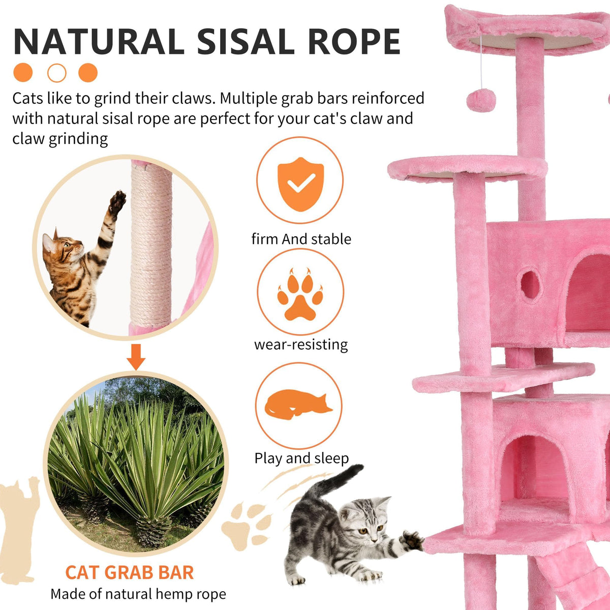 70-inch Pink Multi-Level Cat Tower & Cat Condo with Scratching Post Y309