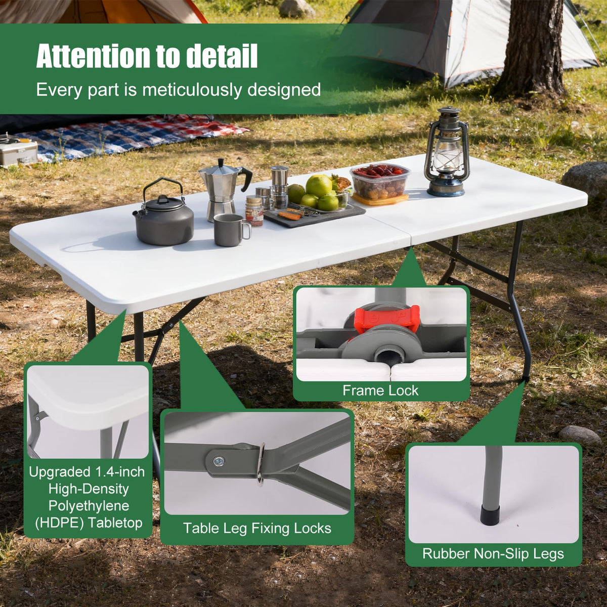 6FT Portable Folding Table with Black Tablecloth Y566448