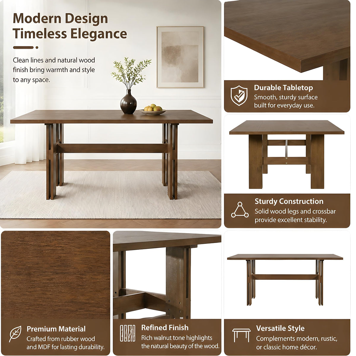 7-Piece Rubber Wood Dining Table Set with Chairs R86401