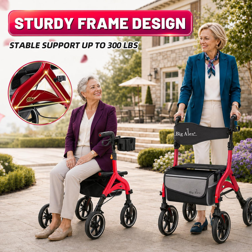 Foldable Red Rollator Walker with Seat O872