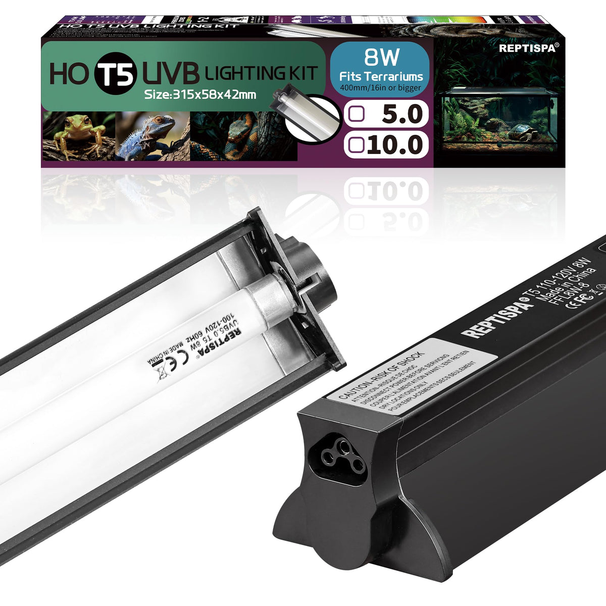 8W T5 HO UVB Fluorescent Light Fixture Combo Kit Q350