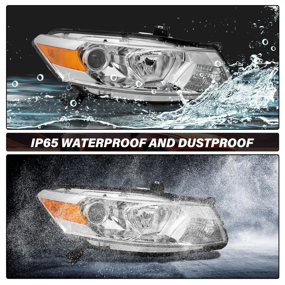 Headlight Assembly Replacement Chrome Housing with Amber Reflector D860
