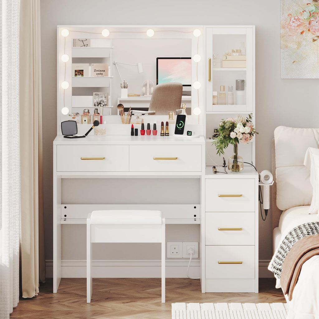 White Vanity Table with Drawer and Mirror Q119468