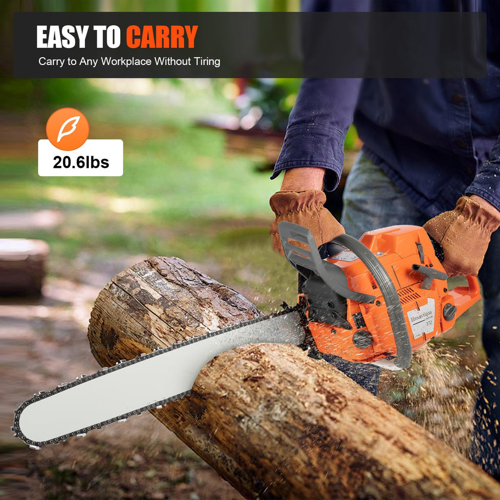 Gas Powered Chainsaw, 72cc 2-Cycle Engine, 24'' Handheld H12677
