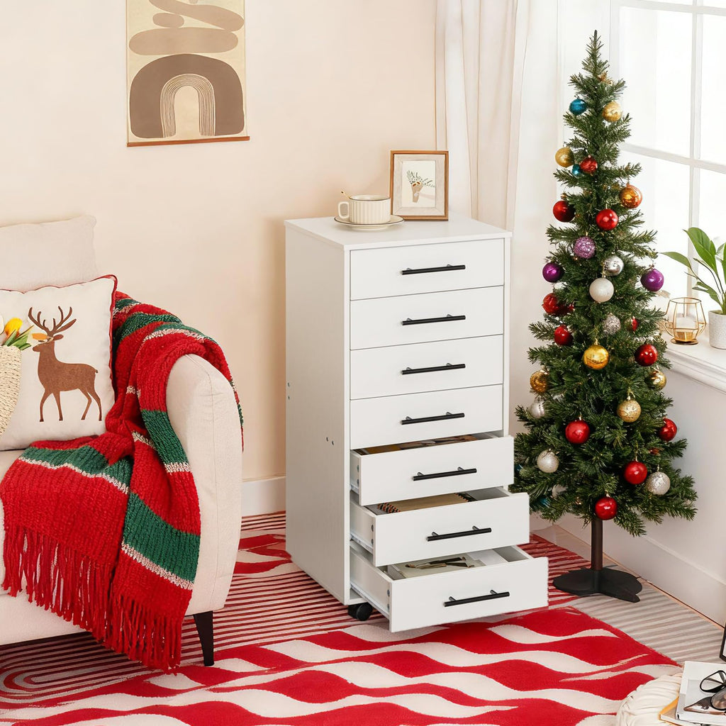 White 7 Drawer Wood File Cabinet I21266