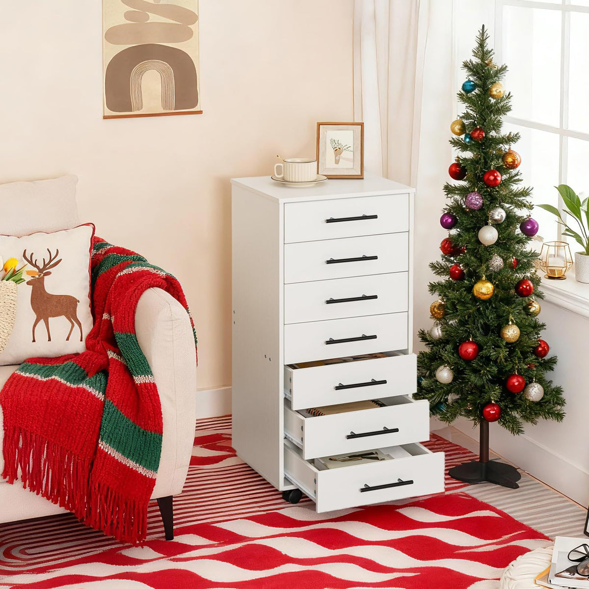 White 7 Drawer Wood File Cabinet I21266