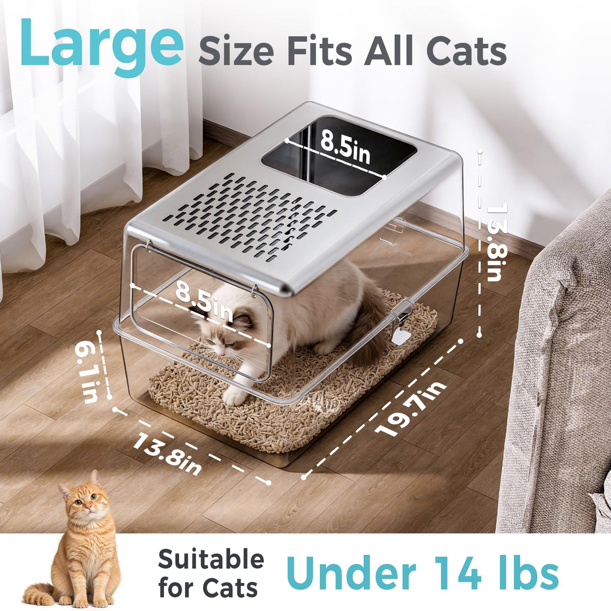Enclosed Stainless Steel Cat Litter Box with Lid G355