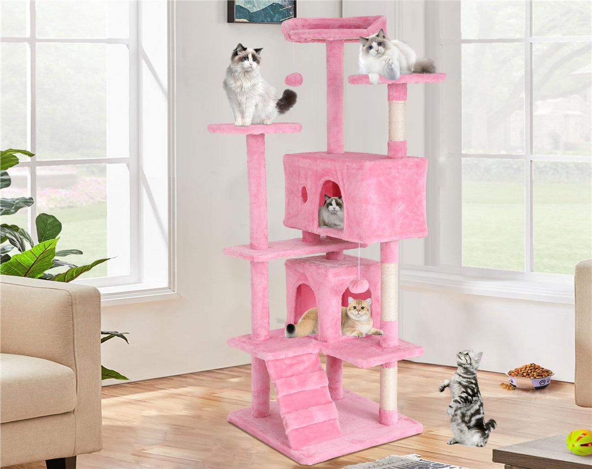 70-inch Pink Multi-Level Cat Tower & Cat Condo with Scratching Post Y309
