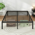 Black Metal Platform Bed Frame Full Size, 18 Inch Height with Underbed Storage P420391