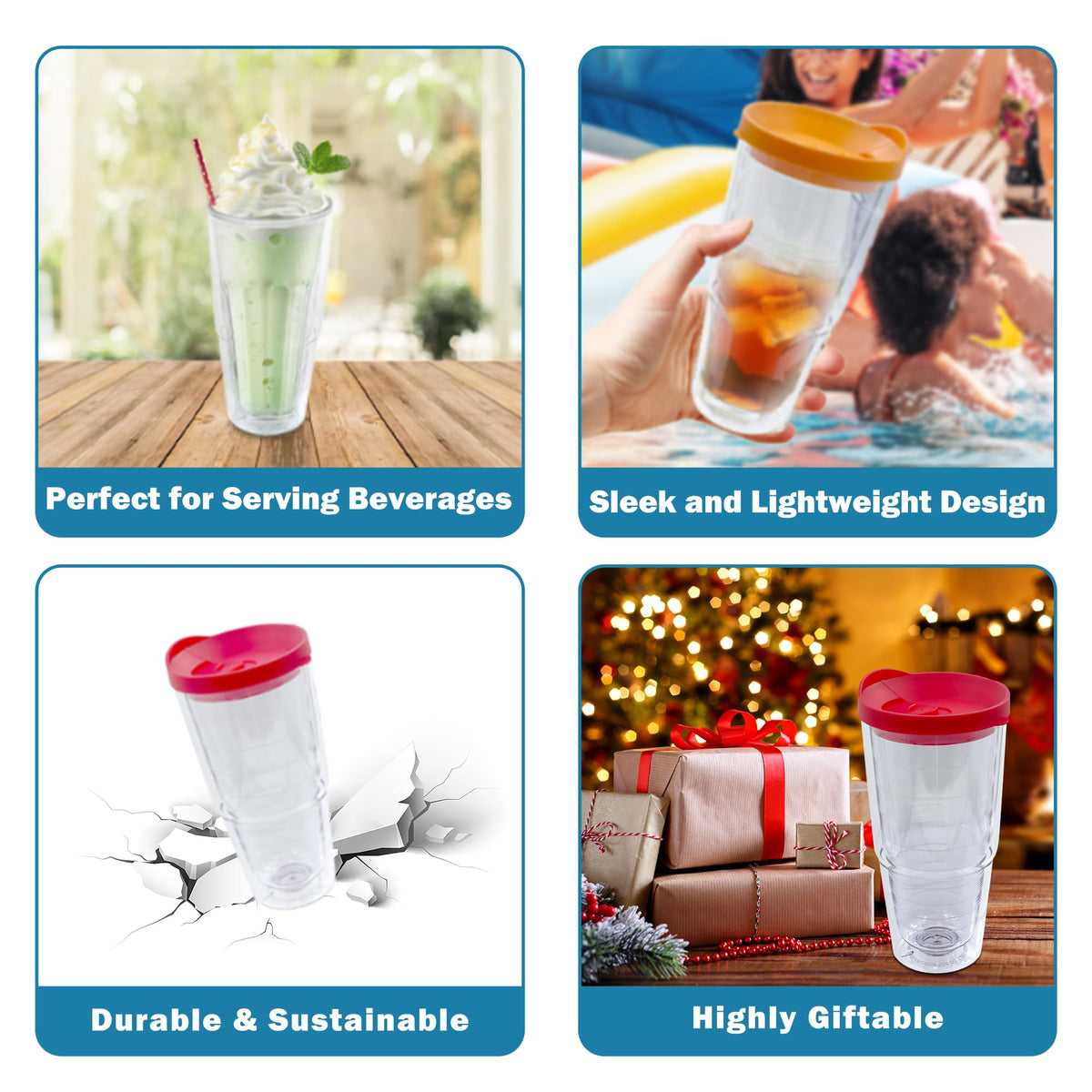 20 oz 4 Pack Double Wall Clear Acrylic Tumbler Cups with Lids R4163