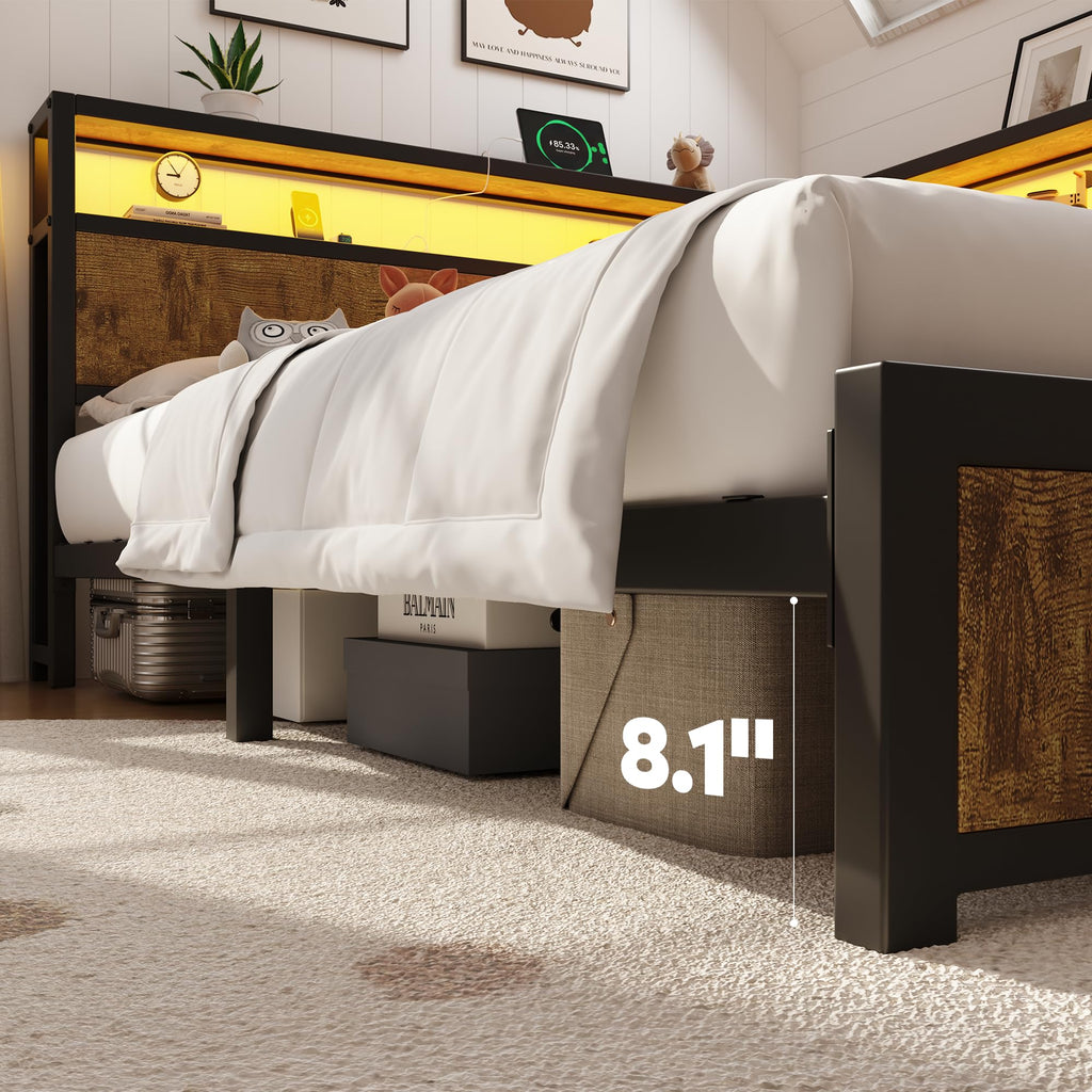 Queen Corner Bed Frame with Storage Headboard and Charging Station M38597