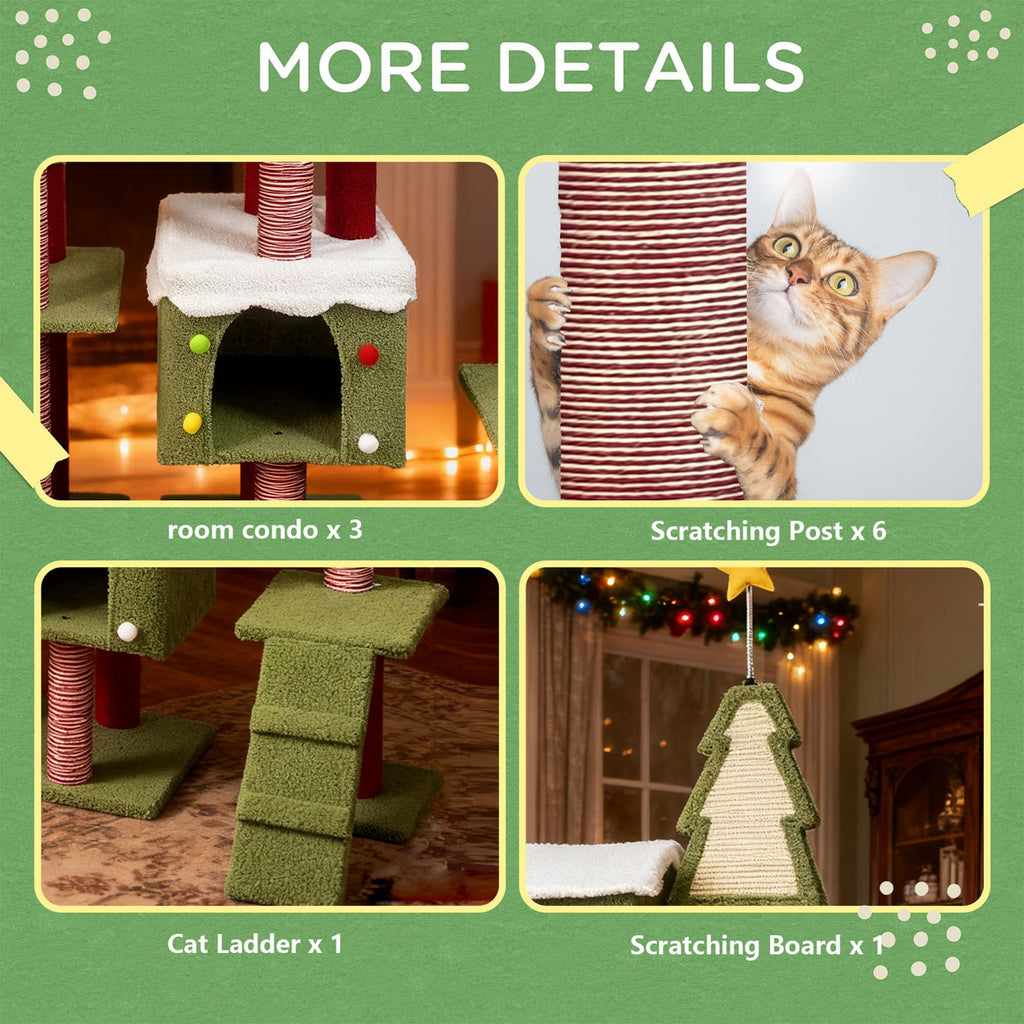 70 Inch Cat Tree with 3 Condos & Climbing Ladder D8291