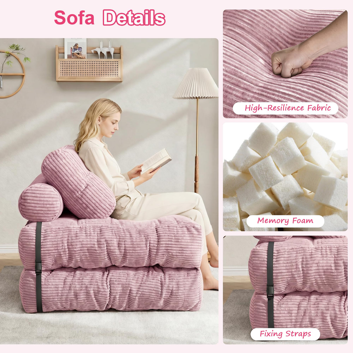 3-in-1 Folding Sofa Bed Convertible Futon Chair I453588
