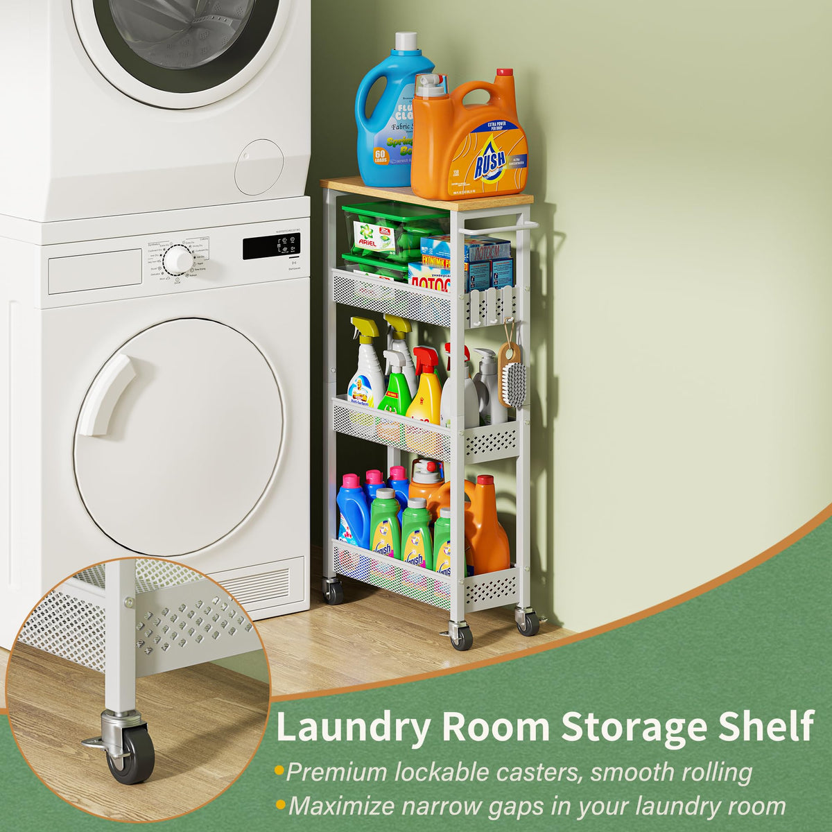 Laundry Room Organization Cart with Casters U3784